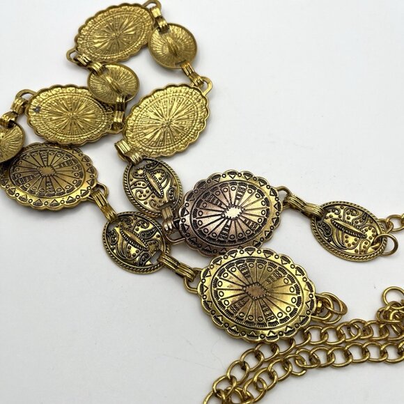 VTG 70s Gold Tone Medallion Concho Chain Waist Belt Boho Hippie Festival 26-40” main image 6